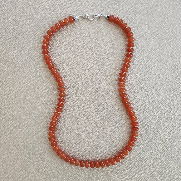 ORANGE COLORED JADE NECKLACE--20" - Picture 2 of 4